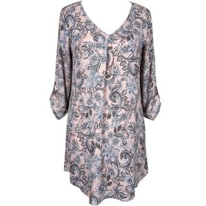 Lush Floral Print Tunic Dress Women's XS‎ V Neck 3/4 Button Sleeve